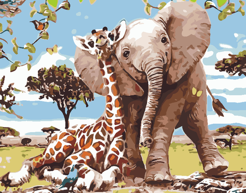 Zsiráf és Elefánt - számfestő készlet